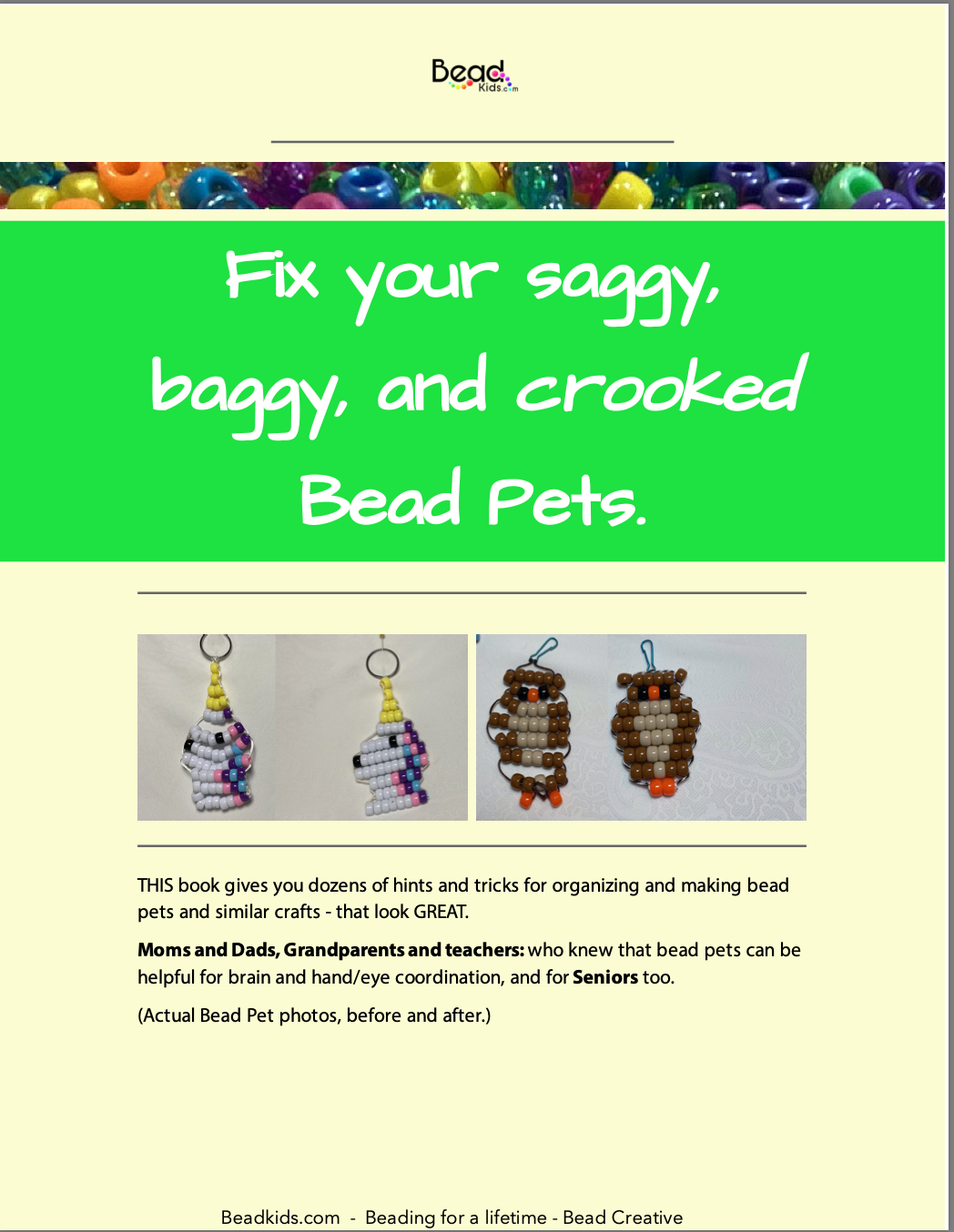Fix Your Saggy, Baggy, and Crooked Bead Pets eBook - Free Digital Download